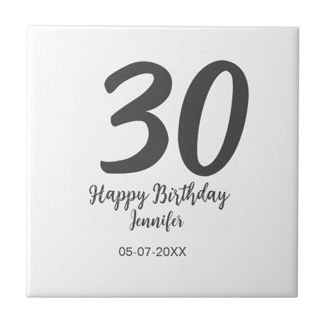 30th birthday add name date year black template  tile (Front)