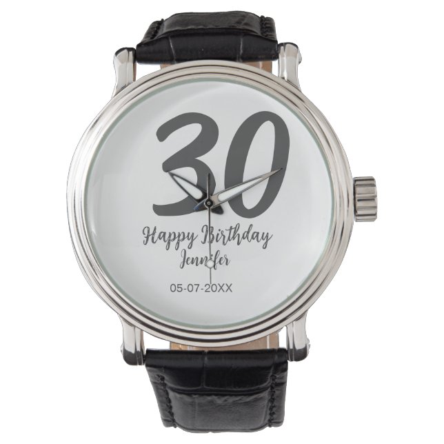30th birthday add name date year black template  watch (Front)