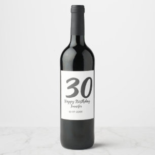 30th birthday add name date year black template  wine label