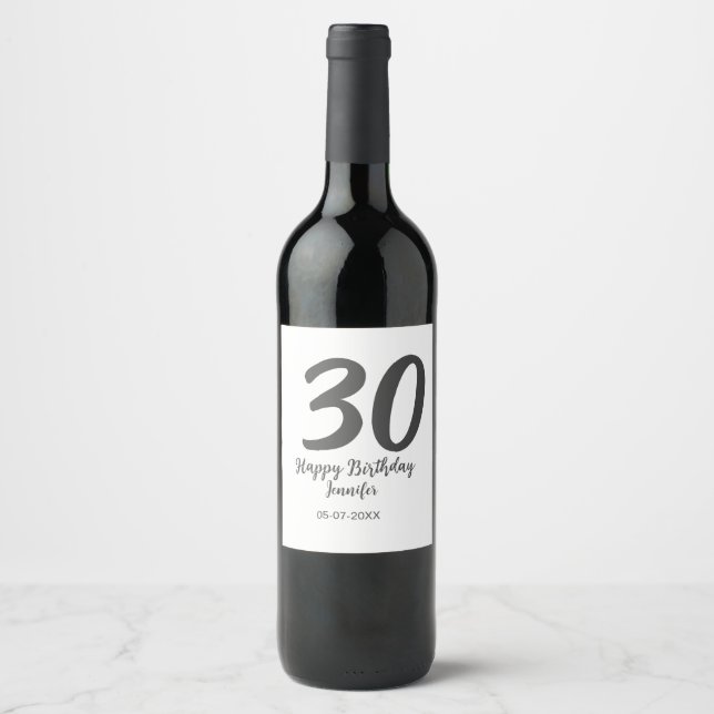 30th birthday add name date year black template  wine label (Front)