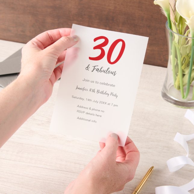 30th birthday add name date year black  vellum invitations (Handheld)