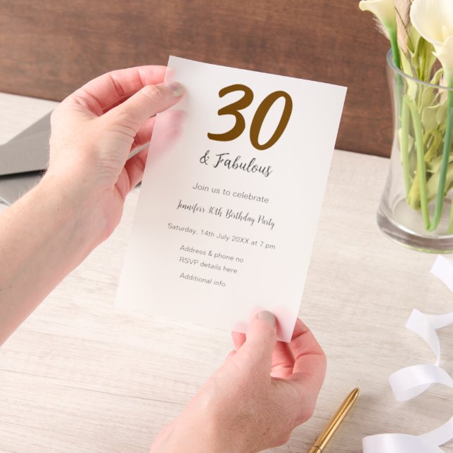 30th birthday add name date year black  vellum invitations (Handheld)