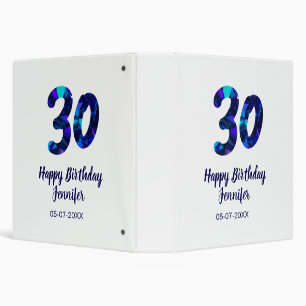 30th birthday add name date year blue sparkle binder