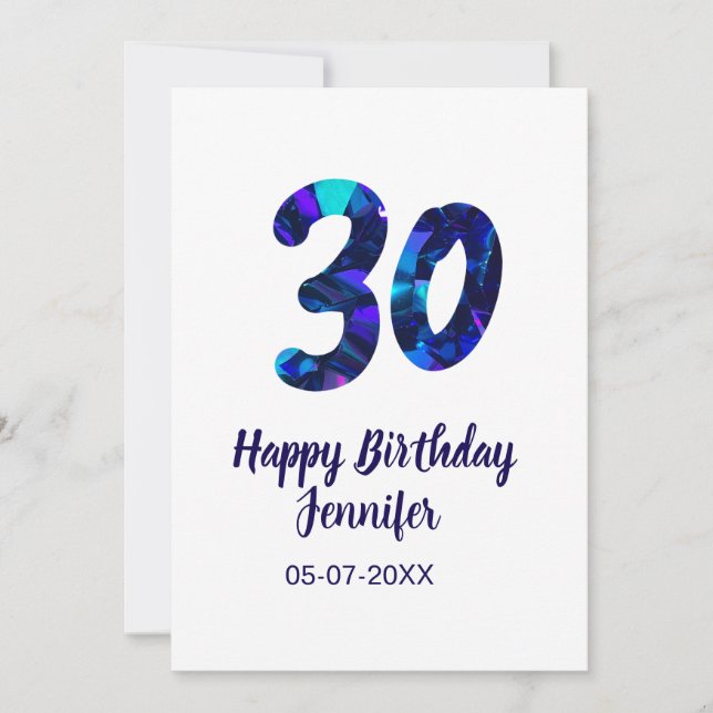 30th birthday add name date year blue sparkle  invitation (Front)