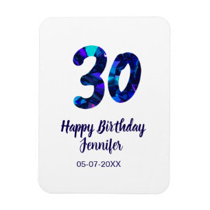 30th birthday add name date year blue sparkle magnet