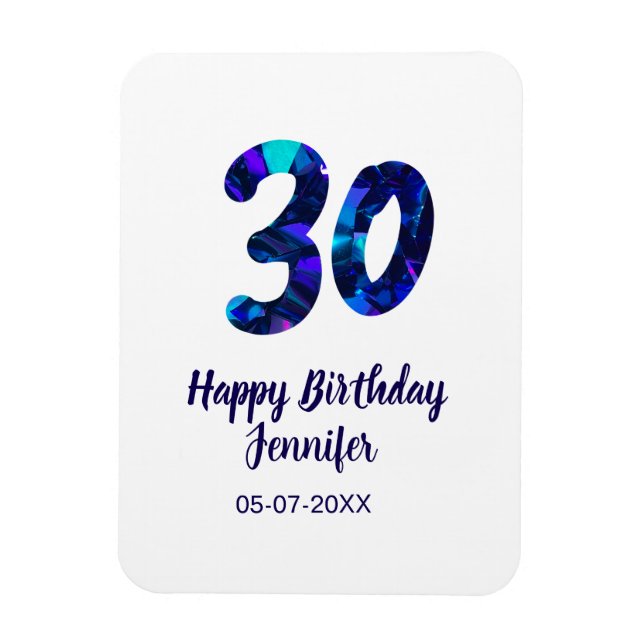 30th birthday add name date year blue sparkle  magnet (Vertical)