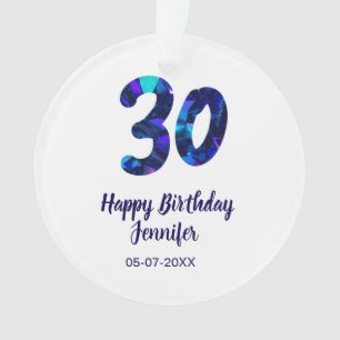 30th birthday add name date year blue sparkle ornament