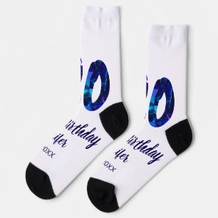 30th birthday add name date year blue sparkle socks