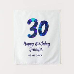 30th birthday add name date year blue sparkle tapestry