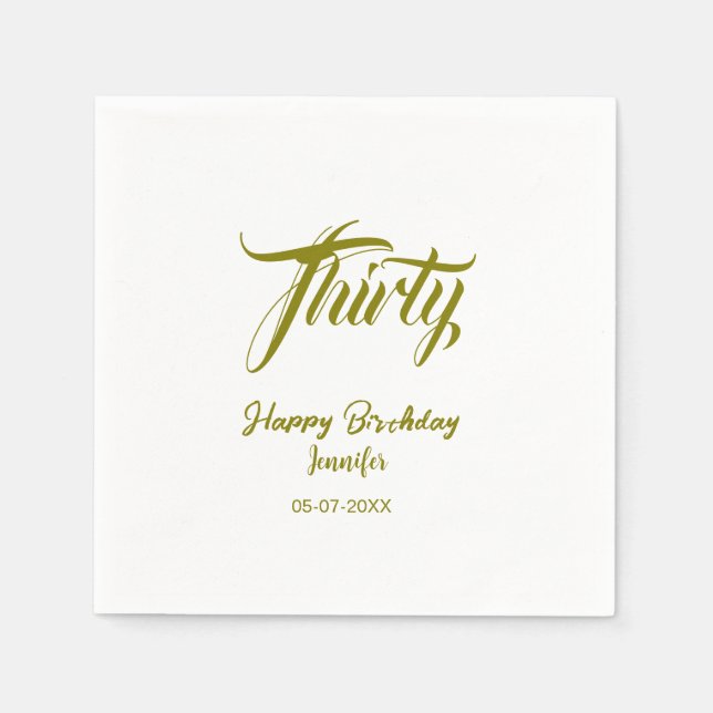 30th birthday add name date year gold template thi napkin (Front)