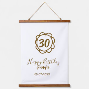 30th birthday add name date year golden flower tex hanging tapestry