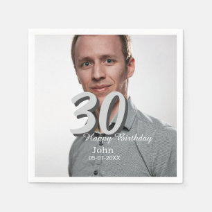30th birthday add name date year white photo napkin