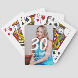 30th birthday add name date year white photo playing cards