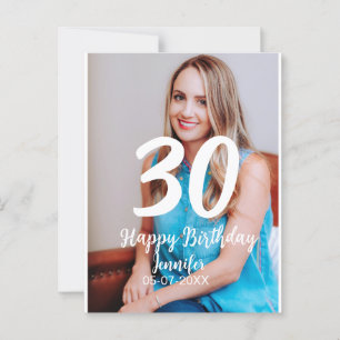 30th birthday add name date year white photo postcard