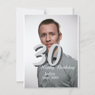 30th birthday add name date year white photo postcard