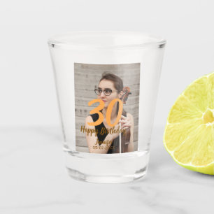 30th birthday add name date year white photo shot glass