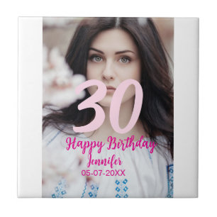 30th birthday add name date year white photo tile