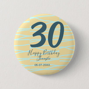 30th birthday add name date year yellow blue paste 2 inch round button