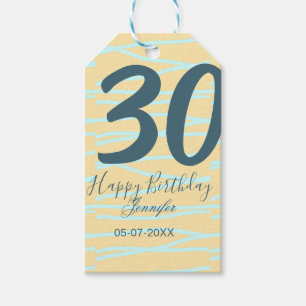 30th birthday add name date year yellow blue paste gift tags
