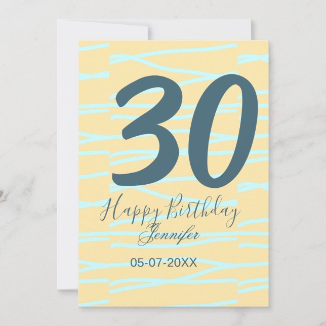 30th birthday add name date year yellow blue paste invitation (Front)