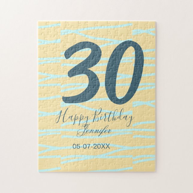 30th birthday add name date year yellow blue paste jigsaw puzzle (Vertical)