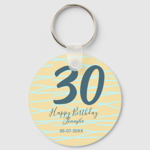 30th birthday add name date year yellow blue paste keychain