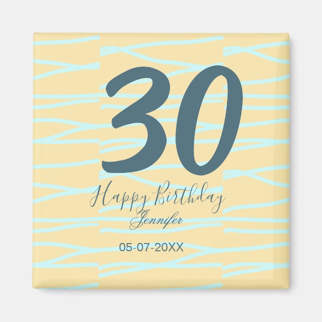 30th birthday add name date year yellow blue paste magnet (Front)