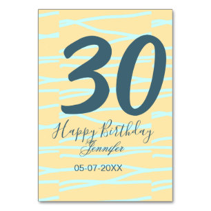 30th birthday add name date year yellow blue paste table number