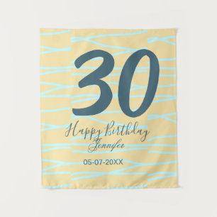 30th birthday add name date year yellow blue paste tapestry