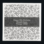 30th Birthday Age Number Pattern Black/White Napkin<br><div class="desc">Milestone number 30. This modern design for milestone number 30 features a striking black and white random number pattern with the black milestone number 30 displayed in various sizes and angles, adding a playful touch. At the centre, a black banner provides space for important event details, allowing customization of your...</div>