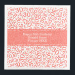30th Birthday Age Number Pattern Coral/White Napkin<br><div class="desc">Milestone number 30. This modern design for milestone number 30 features a striking coral and white random number pattern with the coral milestone number 30 displayed in various sizes and angles, adding a playful touch. At the centre, a coral banner provides space for important event details, allowing customization of your...</div>