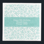 30th Birthday Age Number Pattern Teal/White Napkin<br><div class="desc">Milestone number 30. This modern design for milestone number 30 features a striking teal and white random number pattern with the teal milestone number 30 displayed in various sizes and angles, adding a playful touch. At the centre, a teal banner provides space for important event details, allowing customization of your...</div>