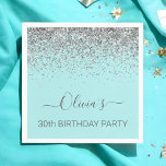 30th Birthday Aqua Blue Teal Silver Glitter Napkin<br><div class="desc">30th Birthday Party Aqua Blue - Teal and Silver Any Age Sparkle Glitter Brushed Metal Monogram Name Paper Party Napkins. This makes the perfect sweet 16 birthday,  15th,  18th,  21st,  30th,  40th,  50th,  60th,  70th,  80th,  90th,  100th party supplies for someone that loves glam luxury and chic styles.</div>