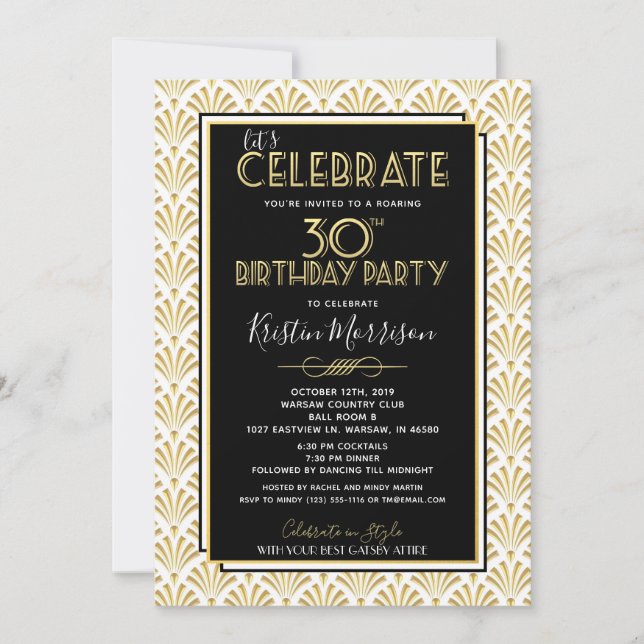 30th Birthday Art Deco Gatsby Invitation (Front)