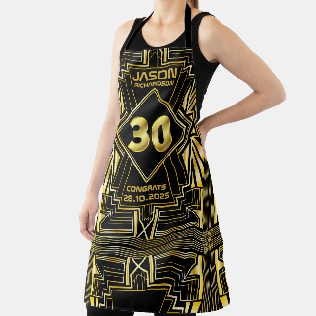 30th Birthday Art Deco Gold Black Great Gatsby Apron (Insitu)