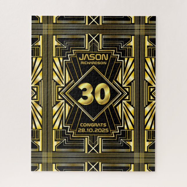 30th Birthday Art Deco Gold Black Great Gatsby Jigsaw Puzzle (Vertical)