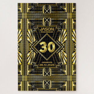 30th Birthday Art Deco Gold Black Great Gatsby Jigsaw Puzzle