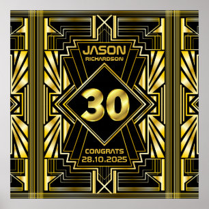 30th Birthday Art Deco Gold Black Great Gatsby Poster