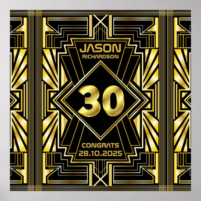 30th Birthday Art Deco Gold Black Great Gatsby Poster (Front)