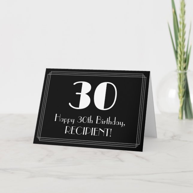 30th Birthday ~ Art Deco Inspired Look "30", Name Card (Front)