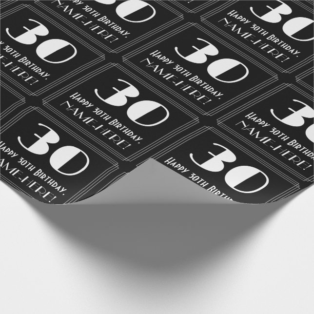 30th Birthday - Art Deco Inspired Look "30", Name Wrapping Paper (Corner)
