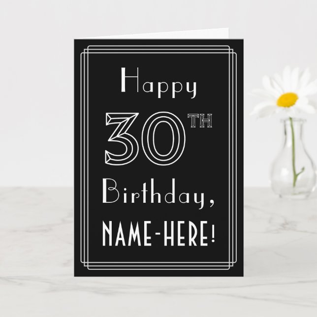 30th Birthday: Art Deco Style # 30 & Custom Name Card (Small Plant)