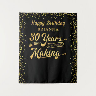 30th Birthday Backdrop Black Gold Confetti Tapestry