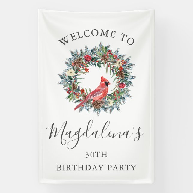 30th Birthday Banner Red Cardinal Custom Welcome (Vertical)