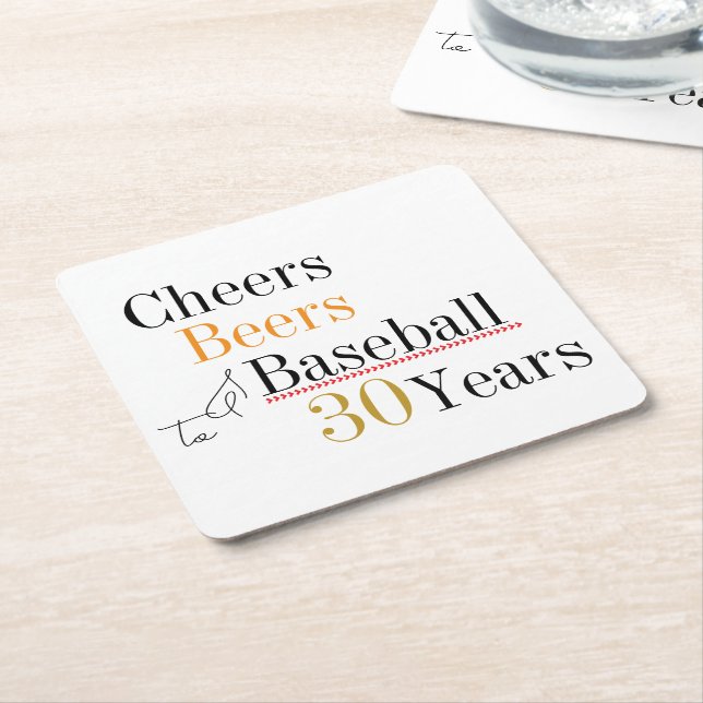 30th Birthday Baseball Cheers and Beers Party Square Paper Coaster (Angled)