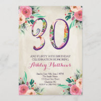 30th birthday Beautiful Floral Invitation,