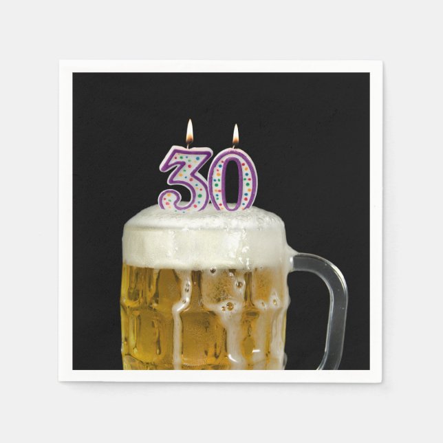 30th Birthday Beer on black Napkin (Front)