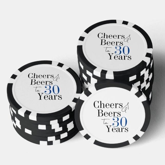 30th Birthday Beers and Cheers Blue  Poker Chips (Stack)
