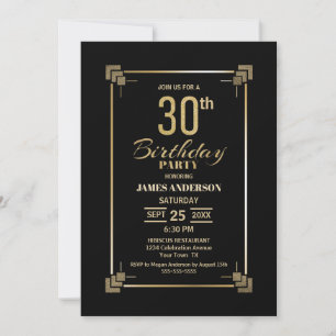 30th Birthday Black and Gold Party Invitation