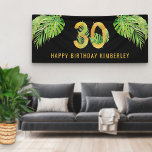 30th Birthday Black and Gold Tropical Leaves Party Banner<br><div class="desc">Personalized 30th Birthday Party Banner in Black and Gold. The design features a large number 30 in gold, intertwined with tropical leaves and framed with tropical flowers, banana leaf, palm leaf and monstera leaf You can also add your custom text which is printed in bold lettering. The sample wording reads...</div>